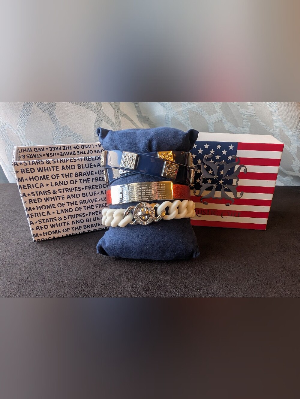 Rustic Cuff Patriotic Red, White, & Blue Multi-Bracelet Set with Custom Box